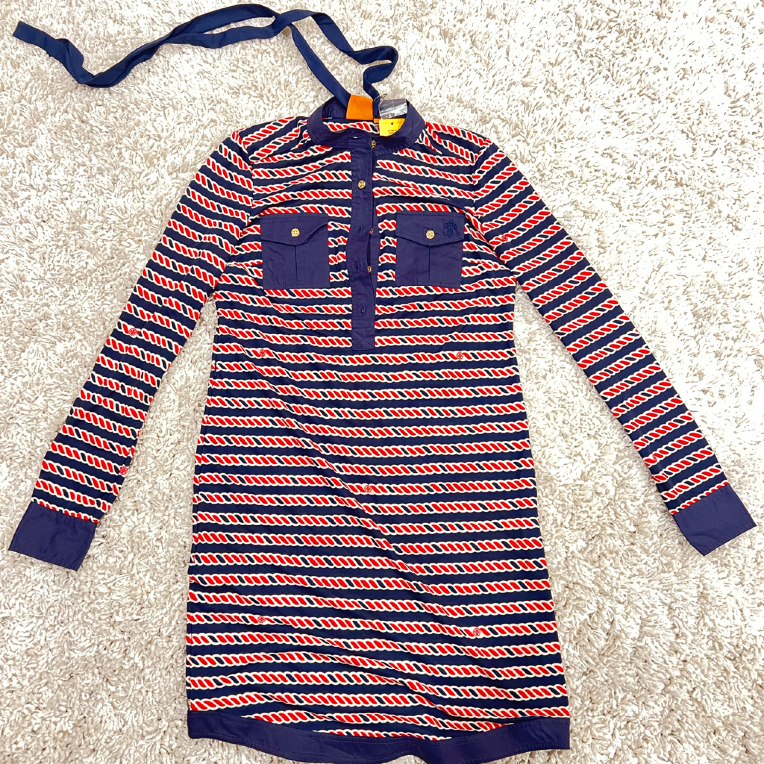 Tory Burch Red, Black And White Extra Small Suzette Dress.